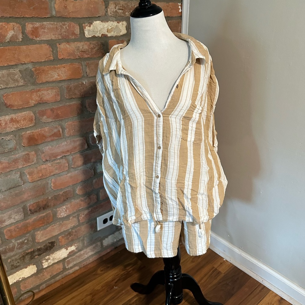 Old Navy Striped Button-Up Shirt and Shorts Set